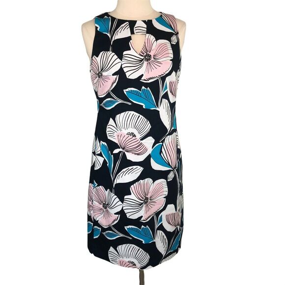 Nine West Shift Dress Knee Length Sleeveless Keyhole Boat Neck Size 8 Big Floral - Picture 1 of 10